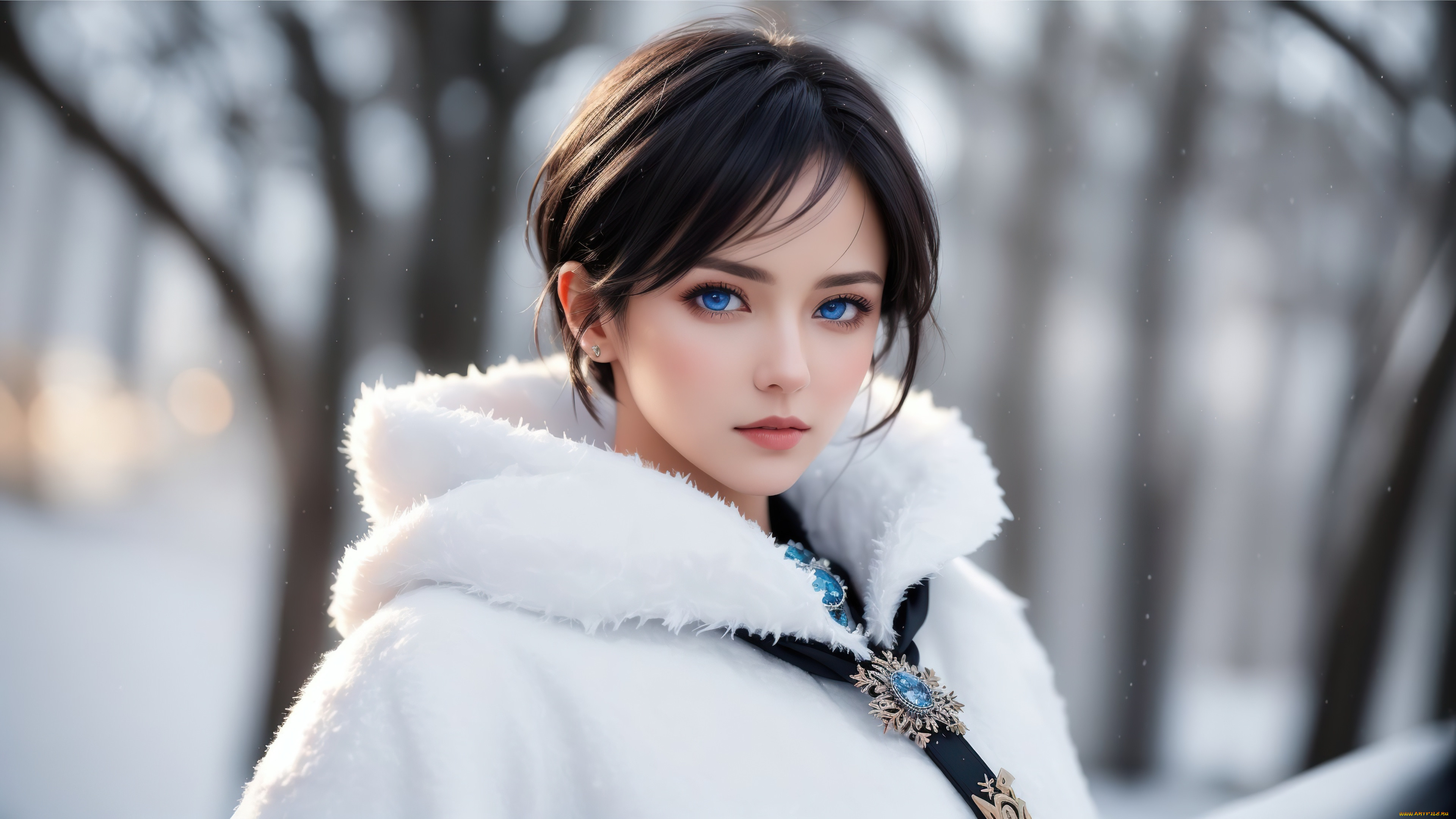 , 3 ,  , fantasy, girl, nature, art, blue, eyes, winter, snow